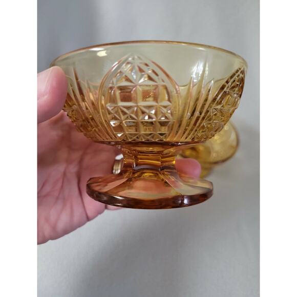 Lot 2 Vintage Amber Depression Glass Footed Custard Desert Bowls Cups Brown - Picture 3 of 7